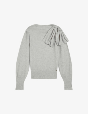 Ted Baker Larbow Statement Bow Sweater In Light Gray