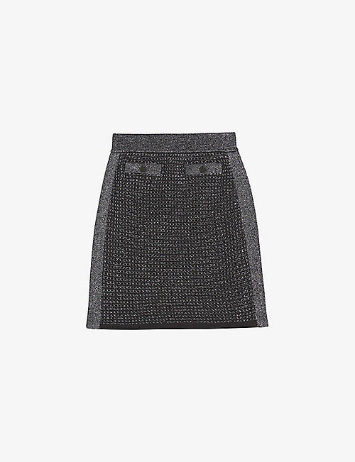 TED BAKER: Sanniaa high-rise metallic knitted mini skirt