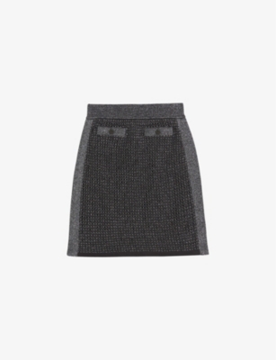 Shop Ted Baker Womens Gunmetal Sanniaa High-rise Metallic Knitted Mini Skirt