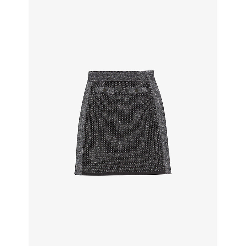 Shop Ted Baker Sanniaa High-rise Metallic Knitted Mini Skirt In Gunmetal
