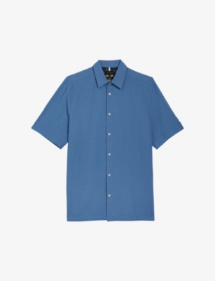 Ted Baker Mens Blue Hilma Striped Seersucker-textured Stretch-cotton Shirt