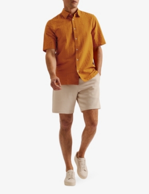 Shop Ted Baker Men's Dk-orange Hilma Striped Seersucker-textured Stretch-cotton Shirt