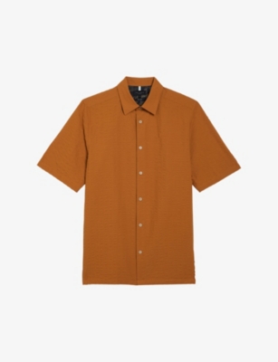 Ted Baker Mens Dk-orange Hilma Striped Seersucker-textured Stretch-cotton Shirt