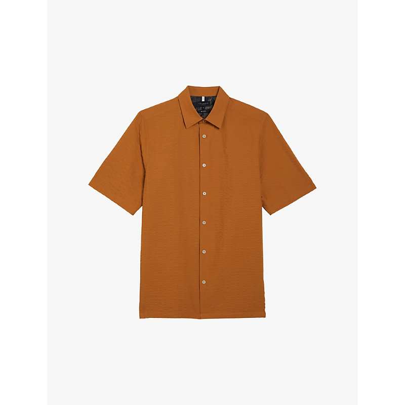 Ted Baker Mens Dk-orange Hilma Striped Seersucker-textured Stretch-cotton Shirt