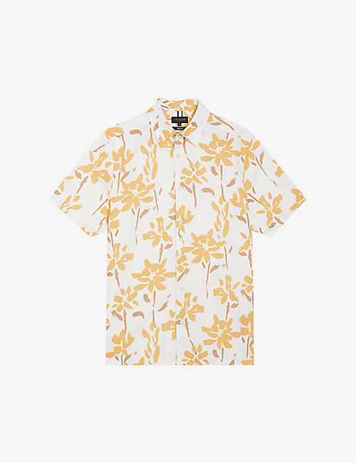 TED BAKER: Verzee floral-print regular-fit lyocell, cotton and linen shirt