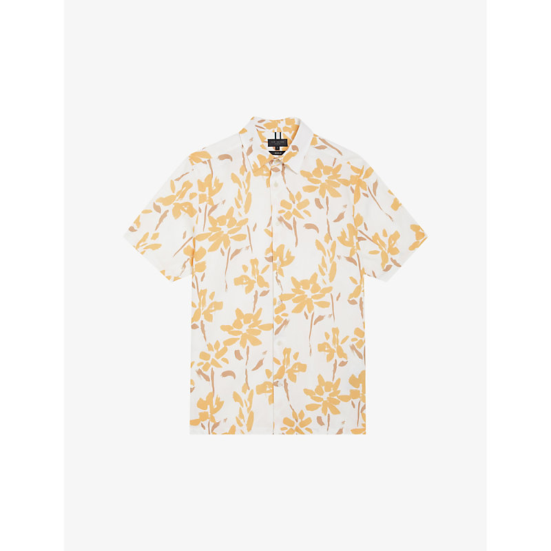 Ted Baker Mens Yellow Verzee Floral-print Regular-fit Lyocell, Cotton And Linen Shirt