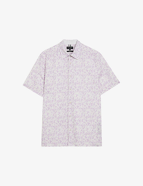 TED BAKER: Tavaro floral-print lyocell, cotton and linen-blend shirt