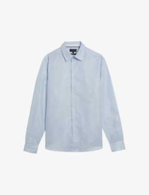Shop Ted Baker Romeos Long-sleeve Regular-fit Linen-blend Shirt In Lt-blue
