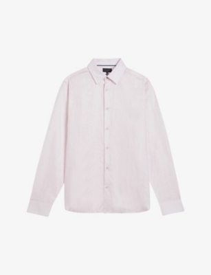 Shop Ted Baker Men's Mid-pink Romeos Long-sleeve Regular-fit Linen-blend Shirt