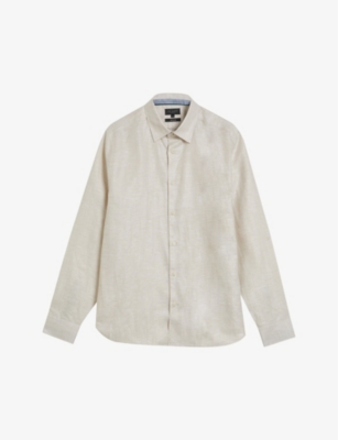 Shop Ted Baker Mens Stone Romeos Long-sleeve Regular-fit Linen-blend Shirt