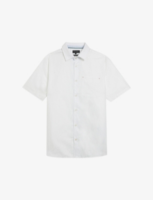 Shop Ted Baker Men's White Palomas Regular-fit Short-sleeve Linen And Cotton-blend Shirt