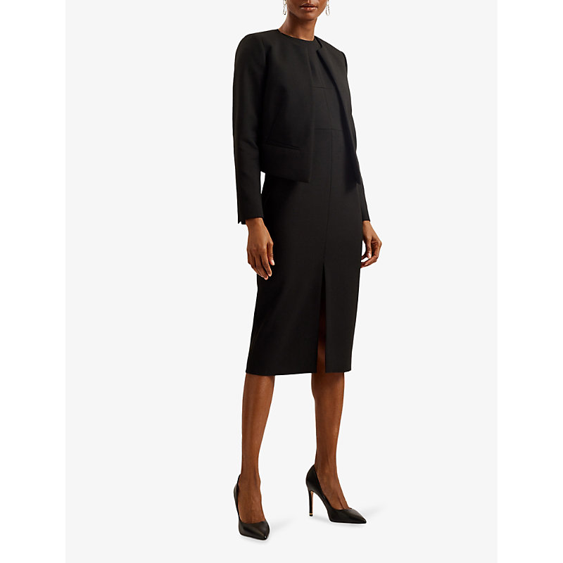 Shop Ted Baker Manabuj Round-neck Cropped Stretch-woven Jacket In Black