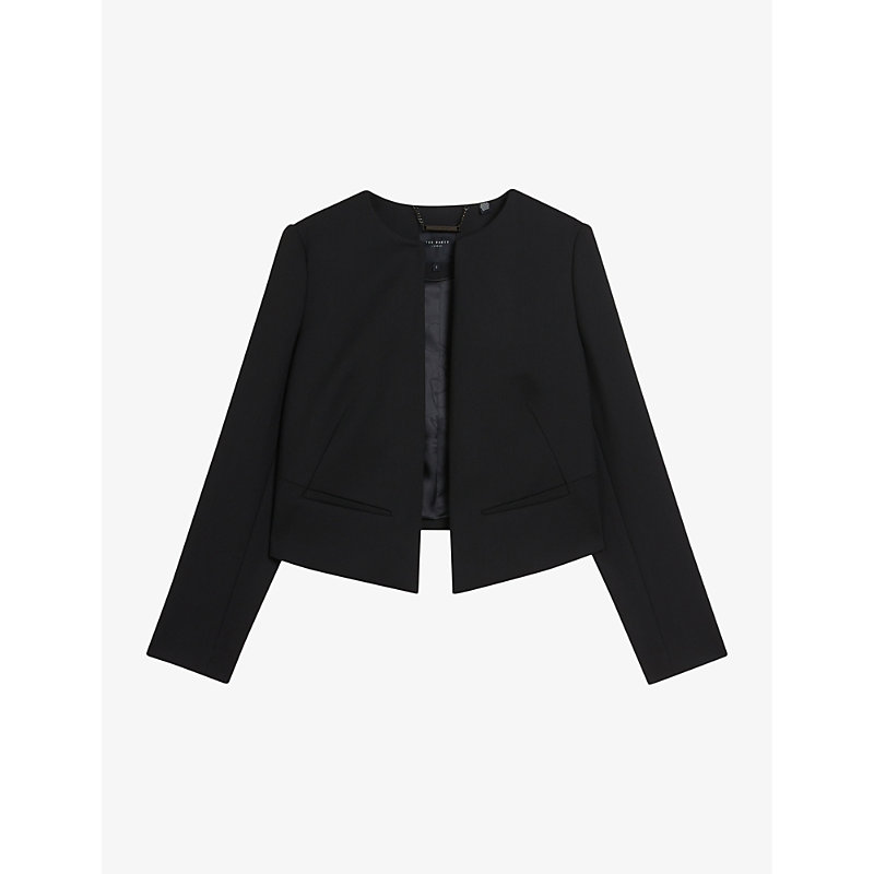 Shop Ted Baker Manabuj Round-neck Cropped Stretch-woven Jacket In Black