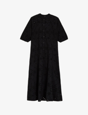 Ted Baker Womens Black Nikaia Broderie-anglaise Relaxed-fit Cotton Midi Dress In Black