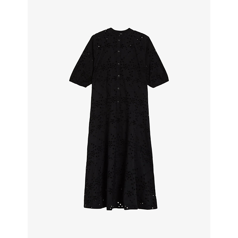 Shop Ted Baker Women's Black Nikaia Broderie-anglaise Relaxed-fit Cotton Midi Dress