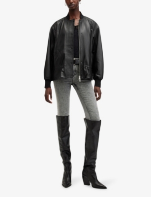 Allsaints Womens Sofi Leather Bomber Jacket Black In Black