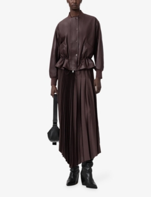 Allsaints Womens Oxblood Red Sofi Leather Bomber Jacket In Brown