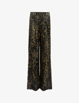 Allsaints Charli Silk Blend Wide Leg Pants In Jinx Golden Br