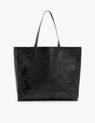 Shop Allsaints Mens Tierra Large Logo-embossed Leather Tote Black