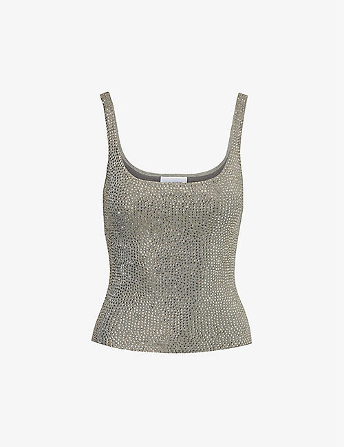 16 ARLINGTON: Hornet rhinestone-embellished silk and cotton-blend knitted top