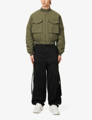 Shop Givenchy Men's Olive Green Brand-embroidered Padded Regular-fit Cotton-blend Bomber Jacket