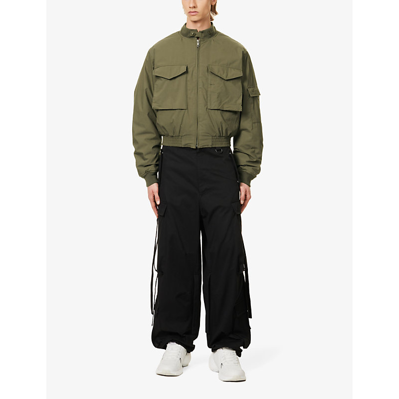Shop Givenchy Brand-embroidered Padded Regular-fit Cotton-blend Bomber Jacket In Olive Green