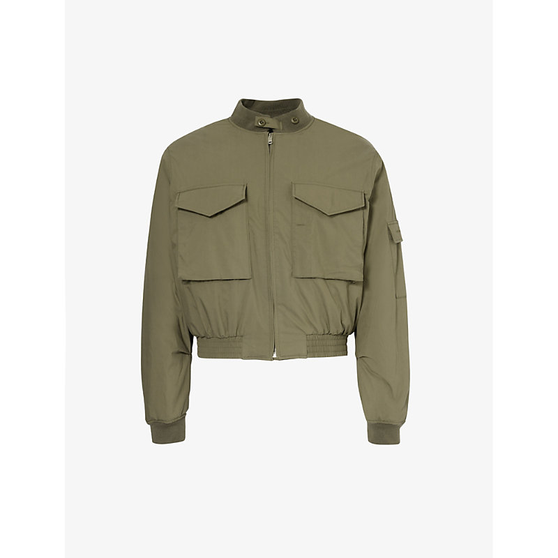 Shop Givenchy Men's Olive Green Brand-embroidered Padded Regular-fit Cotton-blend Bomber Jacket
