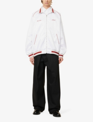 Shop Givenchy Men's White Brand-embroidered Contrast-piped Regular-fit Satin Bomber Jacket