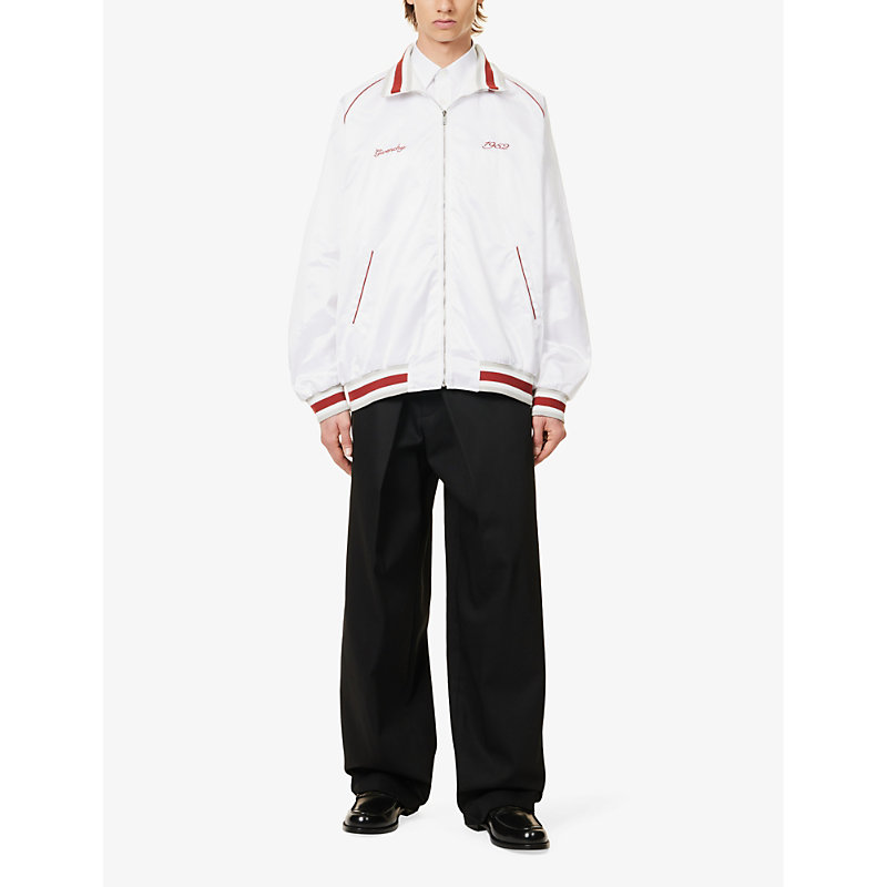 Shop Givenchy Men's White Brand-embroidered Contrast-piped Regular-fit Satin Bomber Jacket