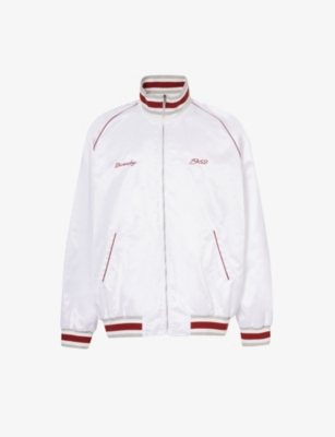 Givenchy Mens White Brand-embroidered Contrast-piped Regular-fit Satin Bomber Jacket