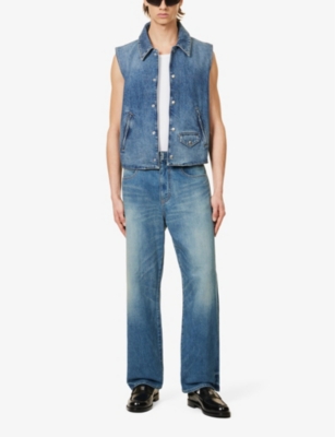 Shop Givenchy Mens Blue Sleeveless Flap-pocket Denim Vest