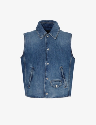 Shop Givenchy Sleeveless Flap-pocket Denim Vest In Blue