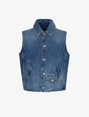 Shop Givenchy Mens Blue Sleeveless Flap-pocket Denim Vest