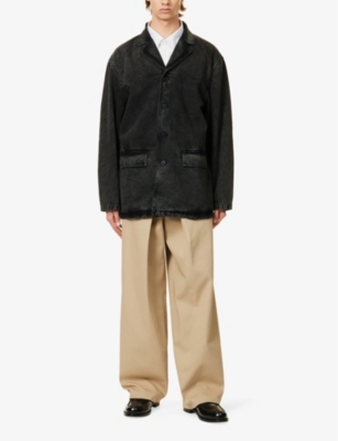 Shop Givenchy Men's Black Grey Faded-wash Notched-collar Regular-fit Denim Jacket