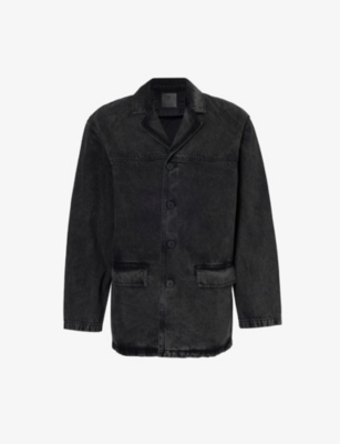 Givenchy Mens Black Grey Faded-wash Notched-collar Regular-fit Denim Jacket