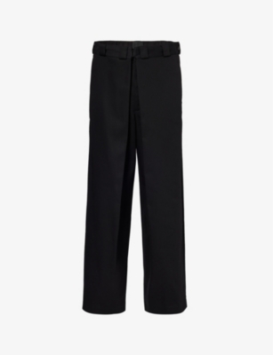 Givenchy Men's Black Brand-appliquéd Pleated Regular-fit Wide-leg Woven Trousers