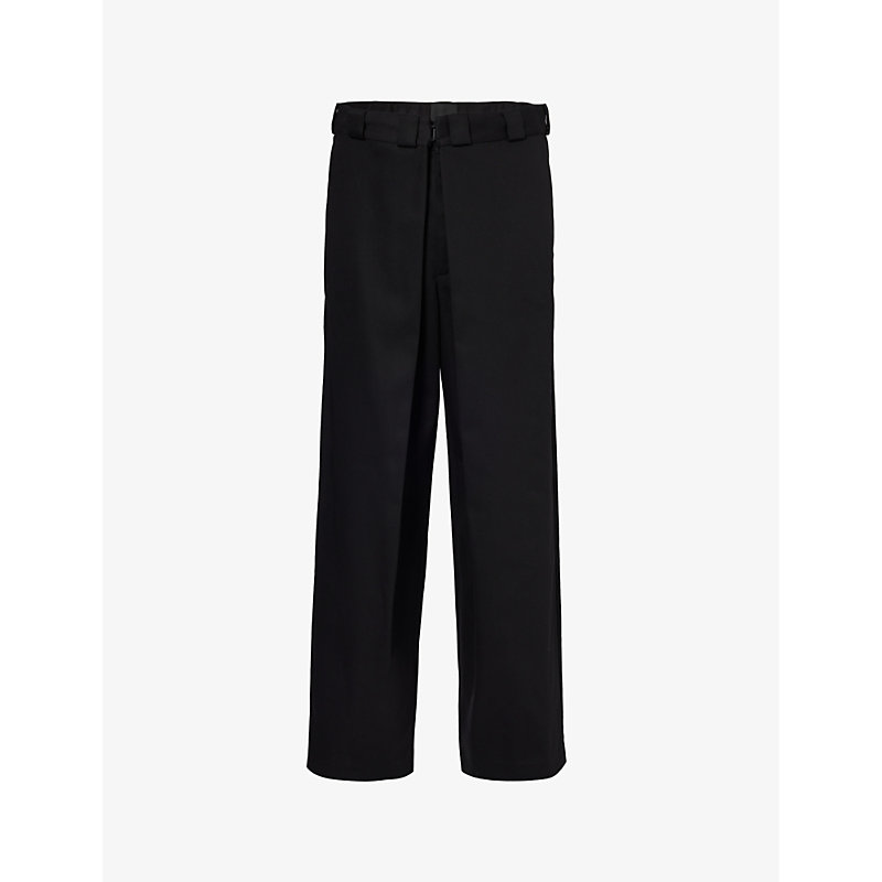 Givenchy Mens Black Brand-appliquéd Pleated Regular-fit Wide-leg Woven Trousers