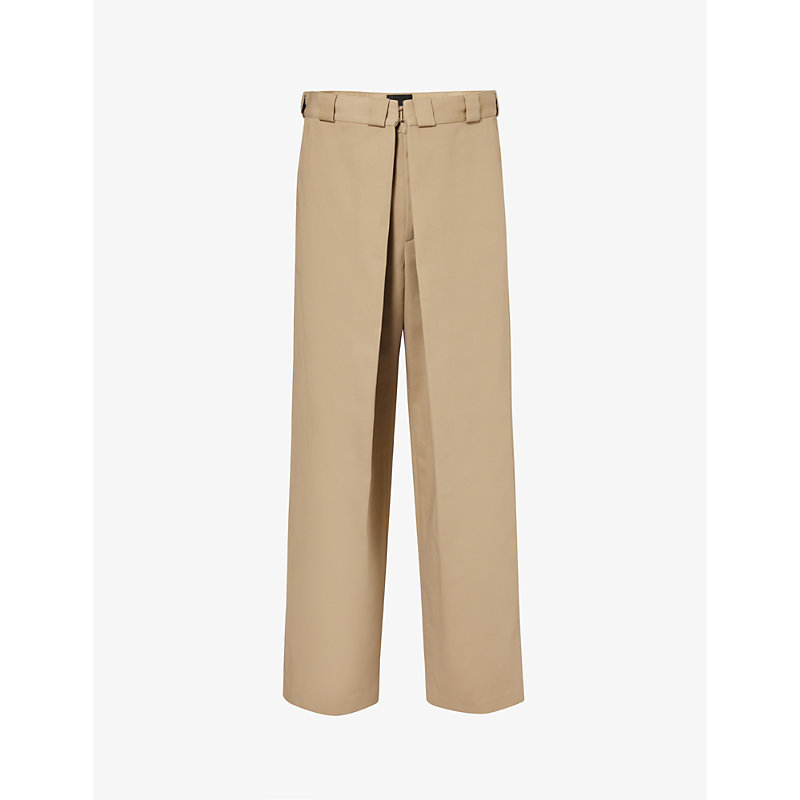 Givenchy Mens Beige Pleated Slip-pocket Mid-rise Wide-leg Woven Trousers