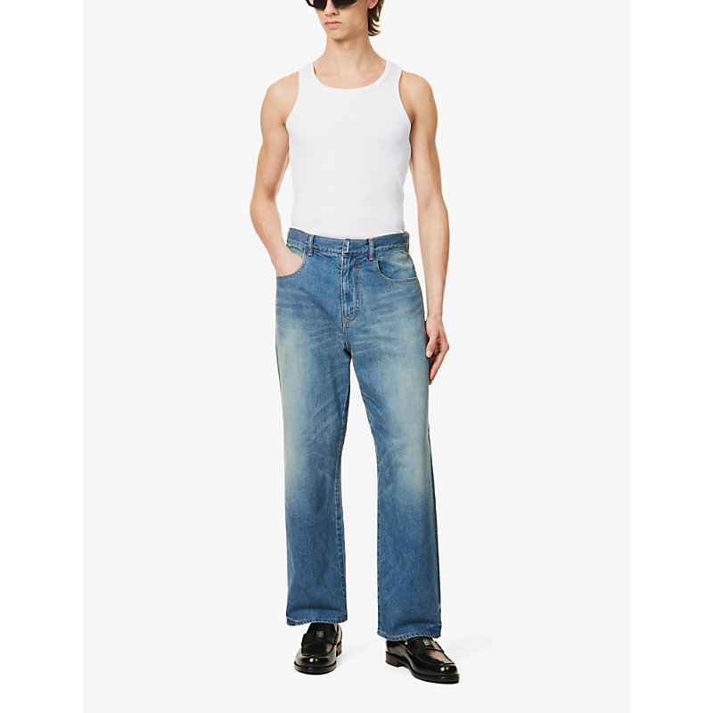 Shop Givenchy Men's Medium Blue Faded-wash Belt-loop Mid-rise Straight-leg Jeans