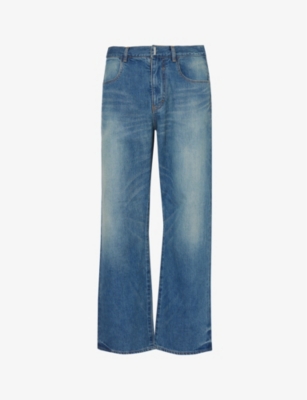 Givenchy Mens Medium Blue Faded-wash Belt-loop Mid-rise Straight-leg Jeans
