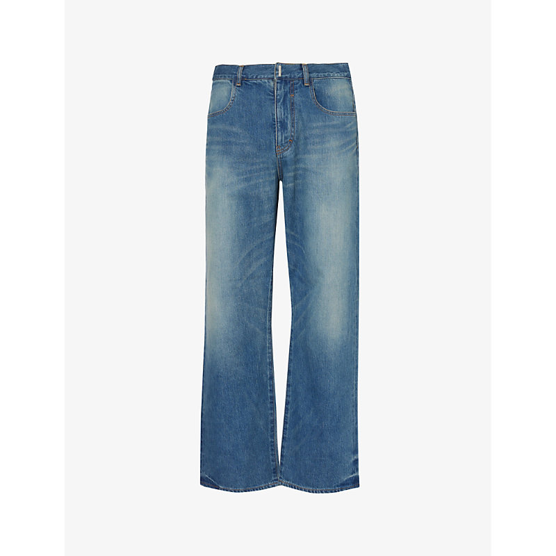 Givenchy Mens Medium Blue Faded-wash Belt-loop Mid-rise Straight-leg Jeans