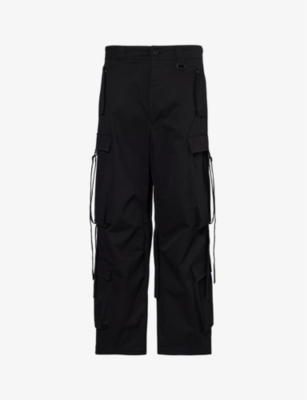 Givenchy Mens Black Grey Flap-pocket Drawstring Regular-fit Wide-leg Cotton Trousers