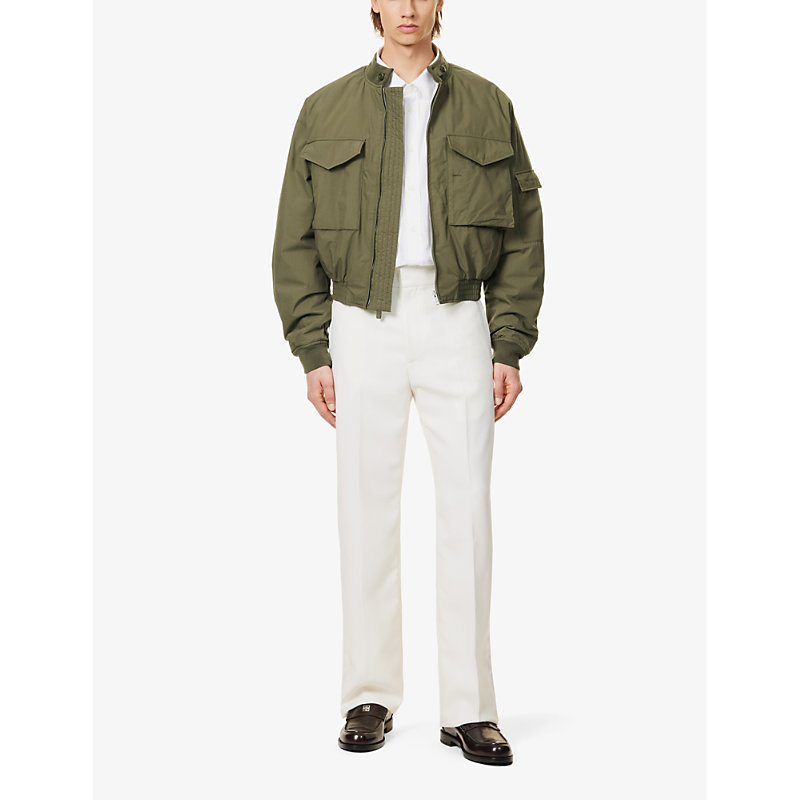 Shop Givenchy Men's White Slip-pocket Satin-trim Straight-leg Regular-fit Wool-blend Trousers