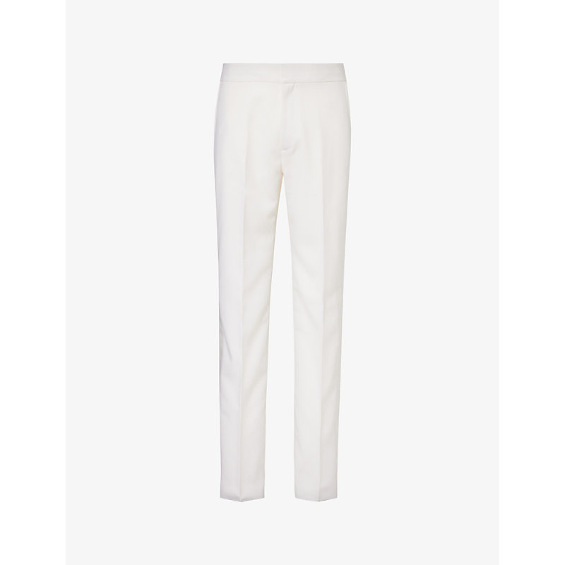 Givenchy Mens White Slip-pocket Satin-trim Straight-leg Regular-fit Wool-blend Trousers