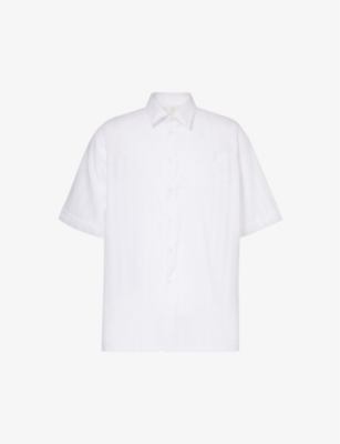 Givenchy Mens White Brand-embroidered Patch-pocket Relaxed-fit Cotton Shirt