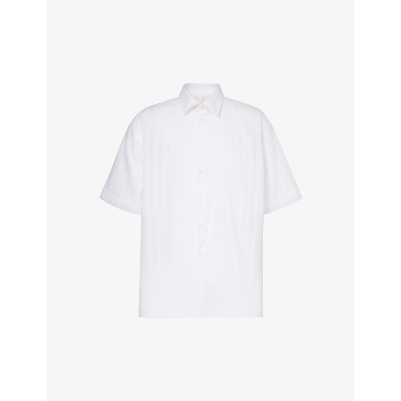 Givenchy Mens White Brand-embroidered Patch-pocket Relaxed-fit Cotton Shirt
