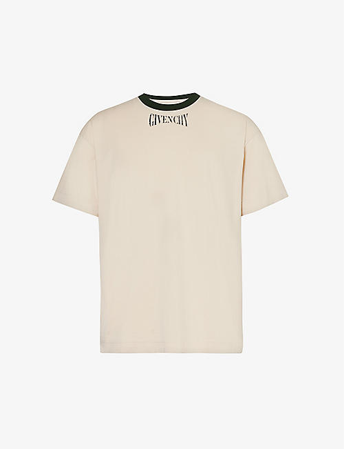 GIVENCHY: Brand-print ribbed-collar cotton-jersey T-shirt