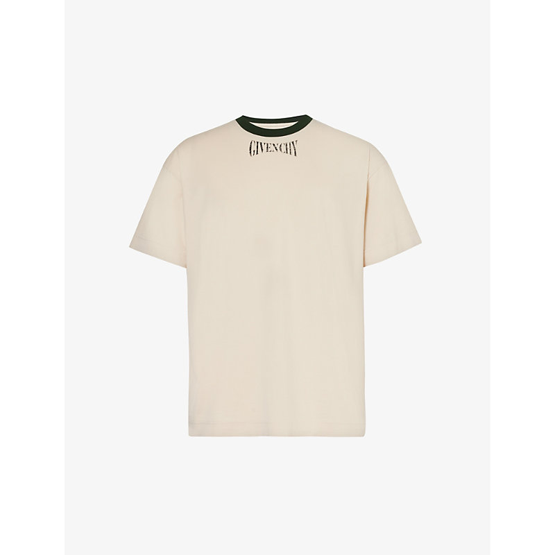Givenchy Mens Dust Grey Brand-print Ribbed-collar Cotton-jersey T-shirt