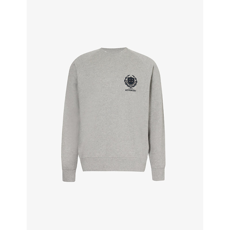 Givenchy Mens Gris Clair Mel Brand-typography Crewneck Cotton-jersey Sweatshirt