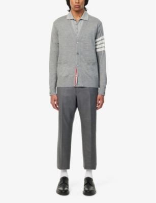 Shop Thom Browne Four-bar V-neck Wool-knitted Cardigan In Grey